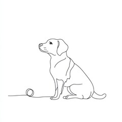 Fototapeta premium Sitting Labrador Retriever, ball, line art, white background, pet design