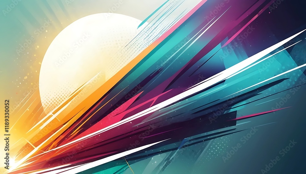 Poster abstract colorful diagonal streaks and orb