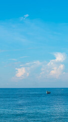 Amazing Seascape view. Magic energy of beautiful happy clouds. Vietnam tropical calm sea