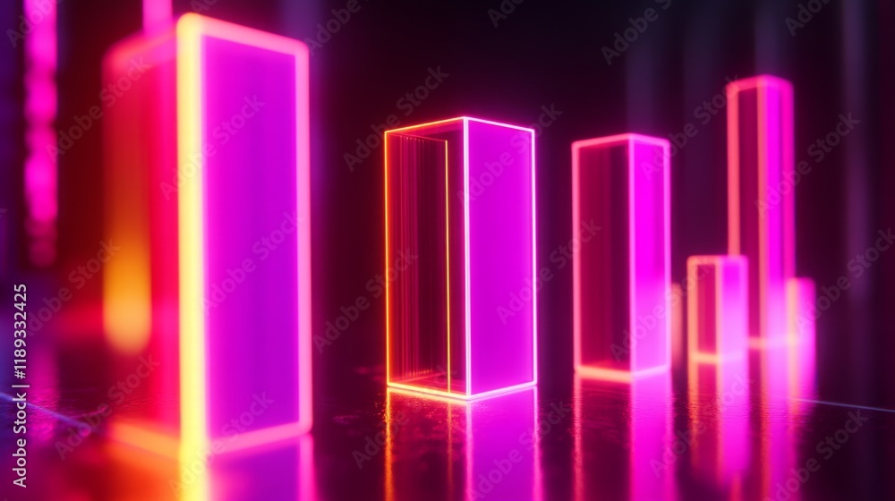Aufkleber A close-up of a D bar graph with glowing edges on each bar, representing different data sets, against a dark gradient background for a futuristic and tech-inspired look.