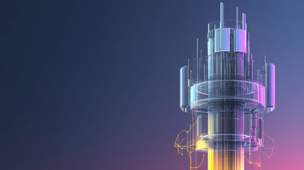 Futuristic city tower, digital art, abstract background, technology concept, website banner