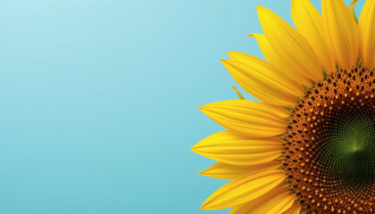 Large Sunflower on Left with Expansive Blue Background