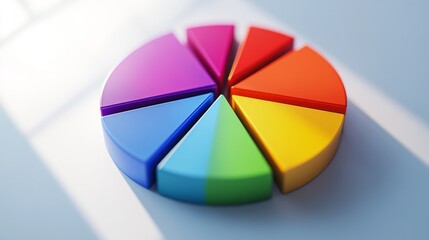 Obraz premium A close-up of a D pie chart on a white background, featuring vibrant colors and detailed labels, highlighting the importance of data segmentation in a professional setting.