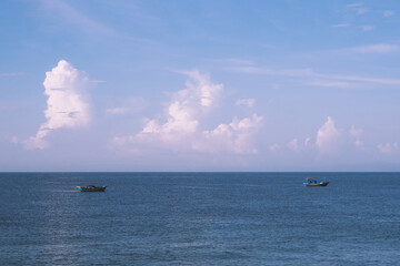 Amazing Seascape view. Magic energy of beautiful happy clouds. Vietnam tropical calm sea