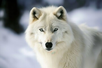 Obraz premium A pack of Arctic wolves on the hunt, their sleek gray coats blending seamlessly with the snowy backdrop.