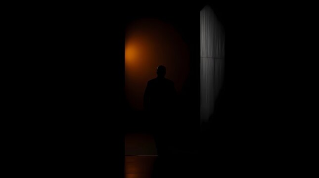 silhouette of a man entering through door - Powered by Adobe