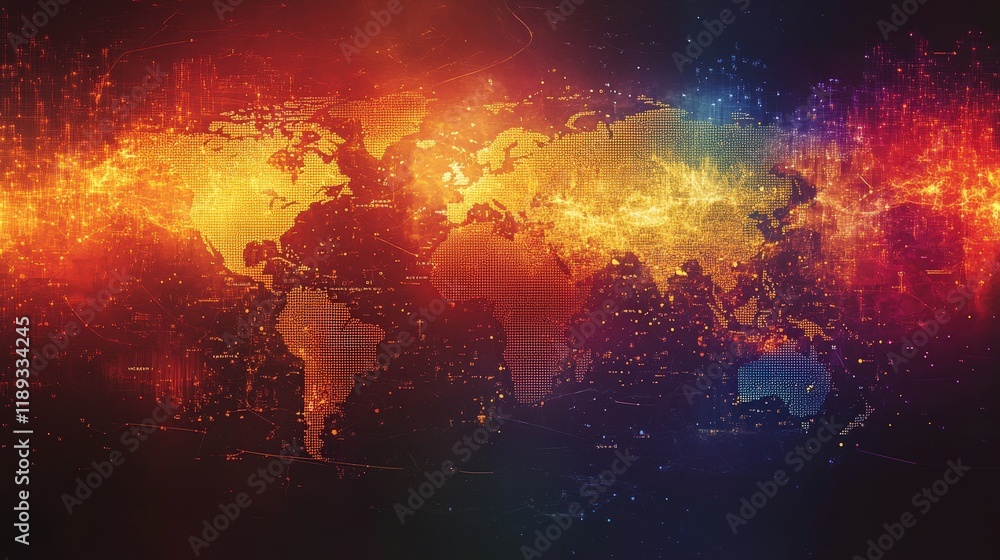 Poster a detailed digital representation showcases the increase in global phenomena, featuring a colorful m