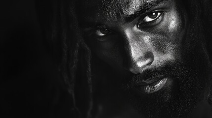 Fototapeta premium A powerful depiction of Black Jesus, his face illuminated against a dark background. 
