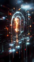Fototapeta premium Futuristic Data Encryption Digital Lock Symbol in a Network. Use Cybersecurity website, tech article