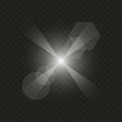 A white light effects on a dark background. Vector flare. White glare. Vector illustration EPS10