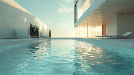 Embracing minimalism with quiet luxury at a serene commercial poolside retreat