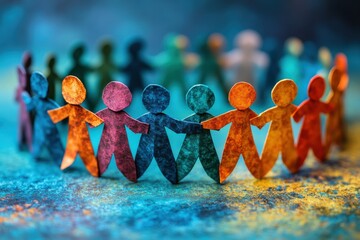 A group of paper people coming together as a team, symbolizing unity and mutual support.

