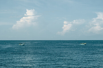Amazing Seascape view. Magic energy of beautiful happy clouds. Vietnam tropical calm sea