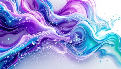 Abstract fluid art with swirling purple and blue colors and bubbles