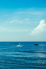 Amazing Seascape view. Magic energy of beautiful happy clouds. Vietnam tropical calm sea