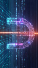 Fototapeta premium Futuristic data stream, digital code, glowing symbol, technological background, cybersecurity concept