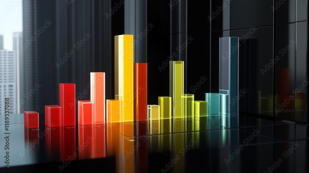 Poster a colorful d bar graph showcasing quarterly sales data, with bars labeled in different colors, place