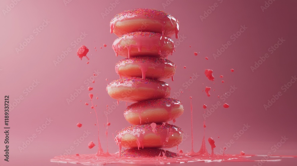 Aufkleber a creative composition of a donut tower stacked high, with sprinkles and icing dripping down the sid