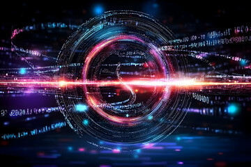 Obraz premium Futuristic data swirl, digital transformation, technological innovation, abstract background, ideal for tech presentations