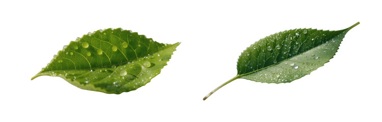 Vibrant Green Leaves with Water Droplets on Transparent Background