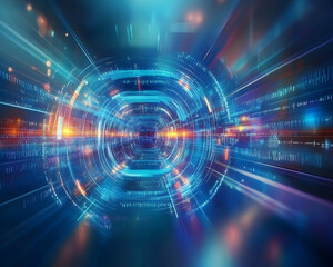 Fototapeta premium Futuristic data tunnel; digital information flows; abstract background; technology concept; website header