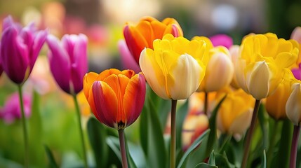 Macro View of Blooming Spring Flowers in Vibrant Colors