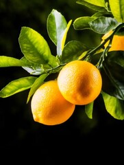 Vibrant citrus fruits gleam brightly against deep shadows showcasing a rich color palette. AI Generated