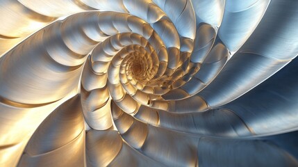 Abstract spiral design with metallic, overlapping, and layered patterns.