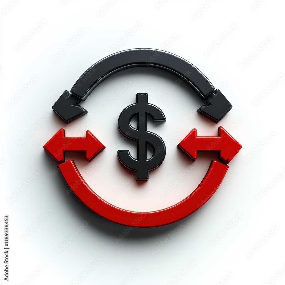 Poster a circular graphic symbolizing financial transactions with arrows and a dollar sign.