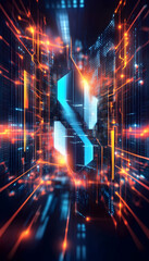 Fototapeta premium Futuristic digital city glowing network data transfer speed