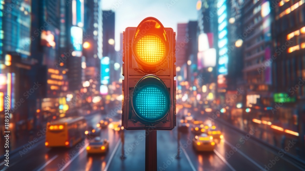 Fototapete a flat lay of a traffic light with a lens flare effect, creating a warm and inviting atmosphere, set