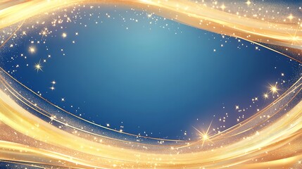 Obraz premium Golden Waves And Sparkling Stars On Blue Background