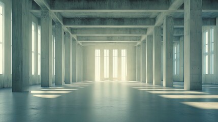 3D Visualization of an Empty Industrial Office Hall Space