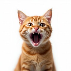 Fototapeta premium Angry And Surprised Cat Isolated On White Background With A Funny And Excited Expression.
