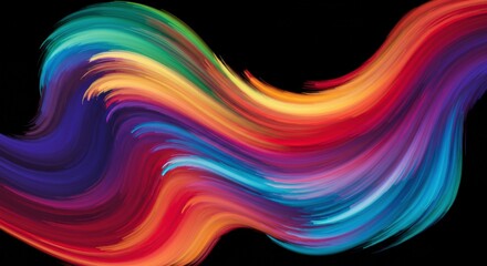 Obraz premium Rainbow Swirl Abstract: Vibrant, dynamic abstract art featuring a mesmerizing swirl of rainbow colors against a deep black background. The flowing lines create a sense of movement and energy. 