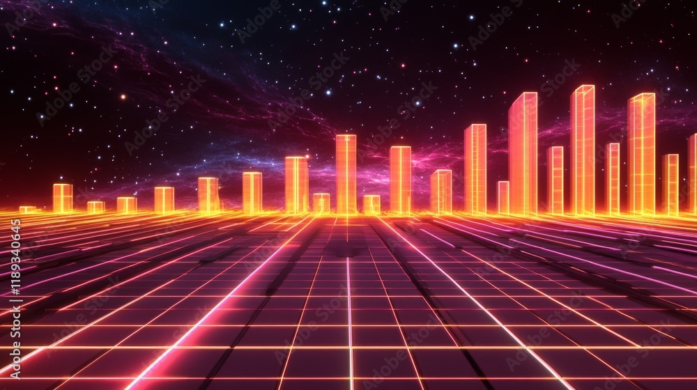 Leinwandbilder a futuristic d bar graph with digital effects, showing bars rising from a glowing grid, set against 