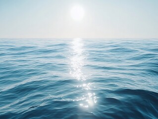 Serene Ocean Photo: Gently Rippling Waves Reflecting Sunlight. AI Generated