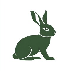 Fototapeta premium Green rabbit logo design, sitting, white background, nature theme, branding