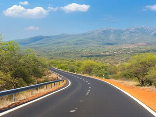 Fototapeta premium Scenic Winding Road Through Lush African Landscape. AI Generated