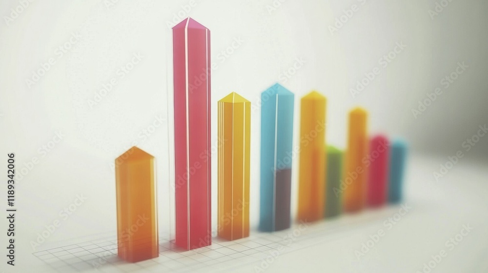 Poster a minimalistic d bar graph with a transparent background, featuring colorful bars with sleek lines, 