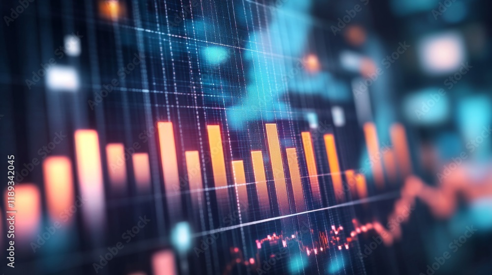 Poster a minimalistic bar graph with well-defined bars in soft pastel colors, representing financial data, 