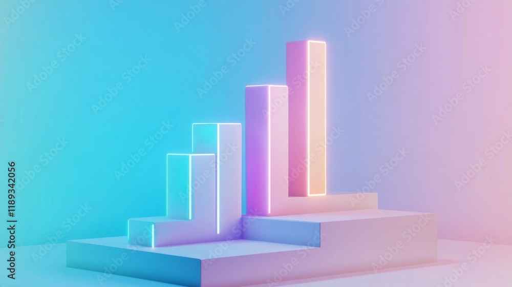 Leinwandbilder A minimalistic bar graph with well-defined bars in soft pastel colors, representing financial data, presented on a white surface with subtle lighting for clarity.
