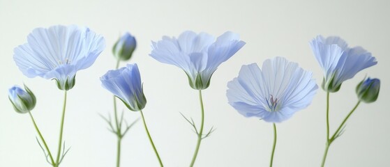 light blue linen flowers against white background