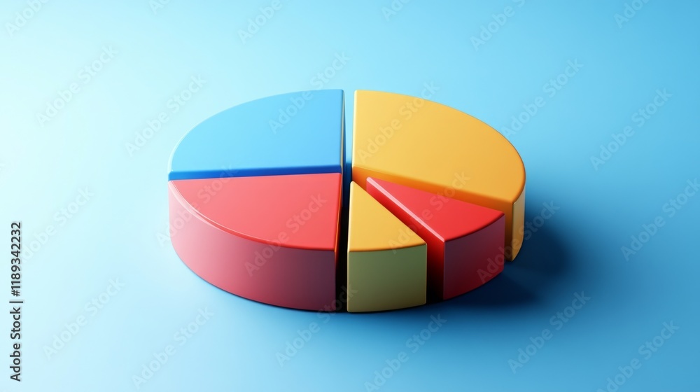 Poster A minimalist D pie chart with clearly defined segments in bold colors, displayed on a smooth gradient background, emphasizing simplicity in data visualization.