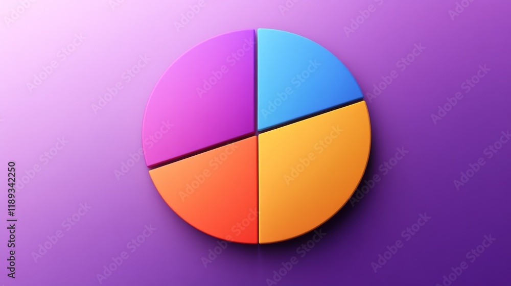 Poster A minimalist D pie chart with clearly defined segments in bold colors, displayed on a smooth gradient background, emphasizing simplicity in data visualization.