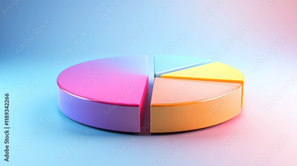 Fototapete a minimalist d pie chart with clearly defined segments in bold colors, displayed on a smooth gradien