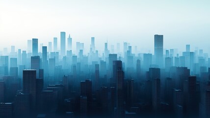 Fototapeta premium A foggy cityscape with towering skyscrapers, creating a serene yet mysterious atmosphere of urban life.