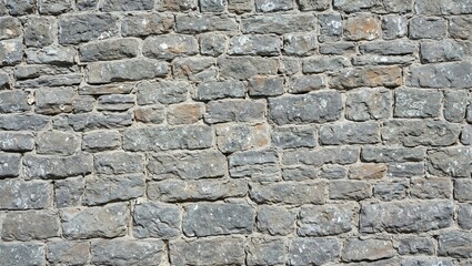 Fototapeta premium Rustic gray stone wall with irregularly shaped rocks and mortar for a timeless earthy texture