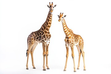Obraz premium two giraffes standing on white background