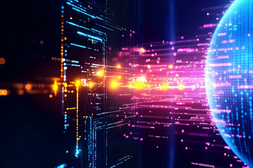 Obraz premium Global data network, digital information flow, futuristic technology, abstract background, website banner